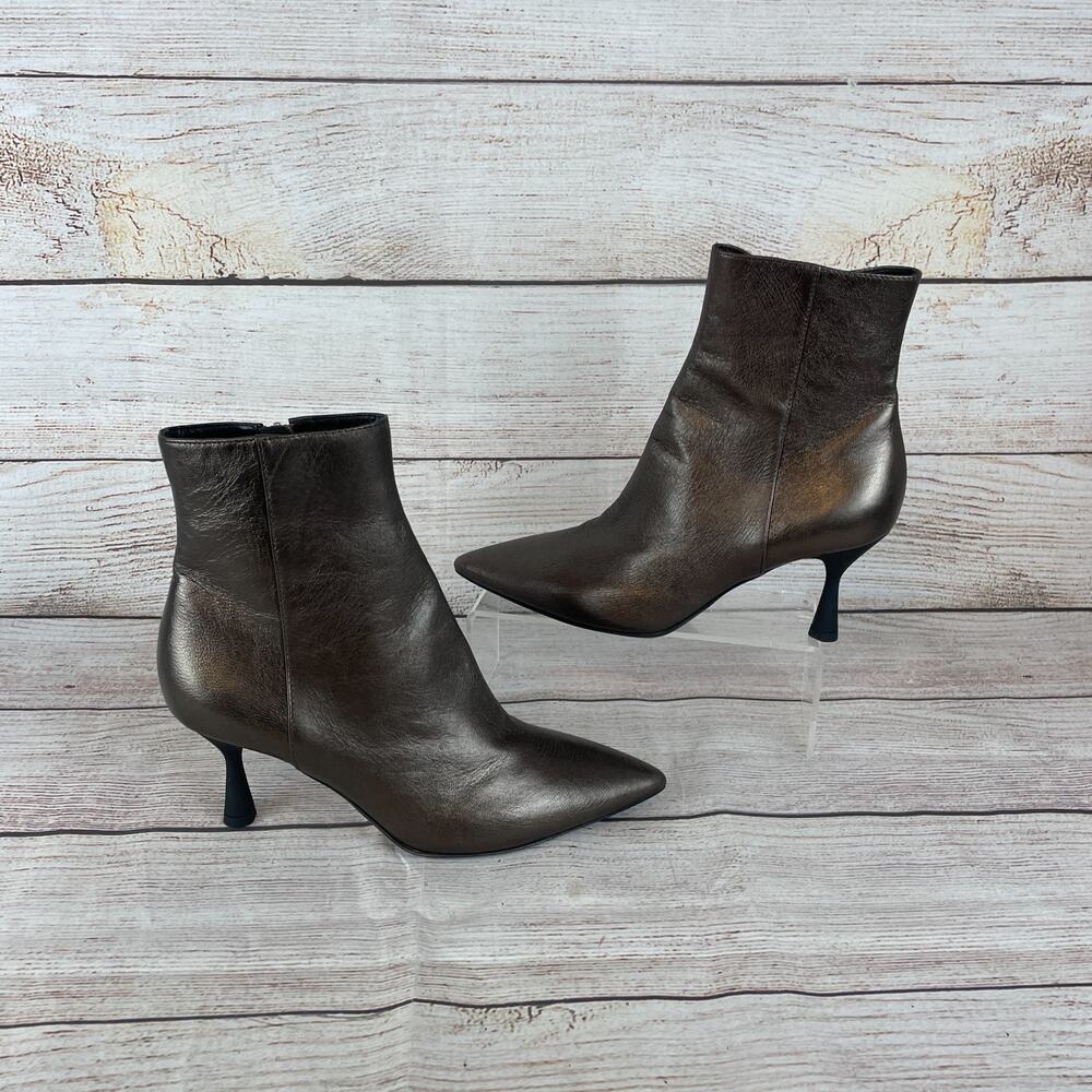 AGL Ide Womens Sz EU 38.5 US 8.5 Booties Ankle Boots Metallic Brown Kitten Heel